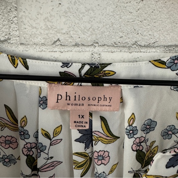 PHILOSOPHY Woman White Flowered Split Neck Blouse - Picture 7 of 9